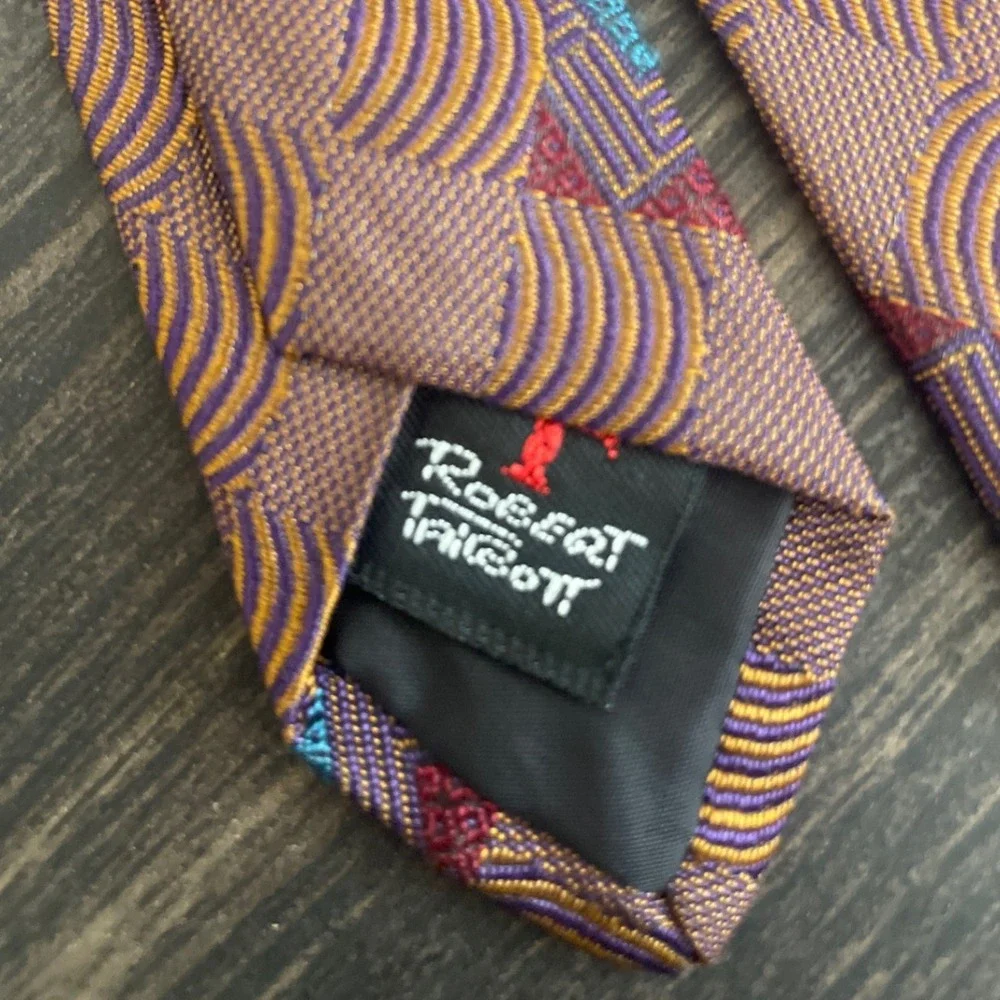 Mark Shale Robert‎ Talbott Silk Tie Geometric Woven Pattern Mens Made in the UK.